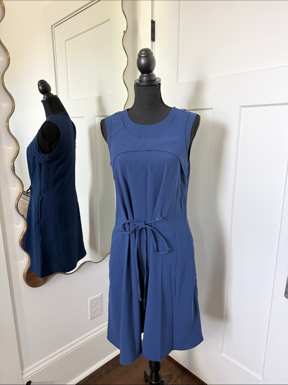 Adolfo Dominguez Navy Sleeveless Tie-Waist Midi Dress